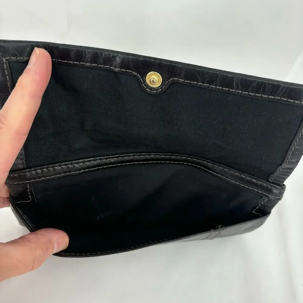 Fossil Folding Wallet Black Leather ID‎ Window Credit Card Coin Zip Pocket